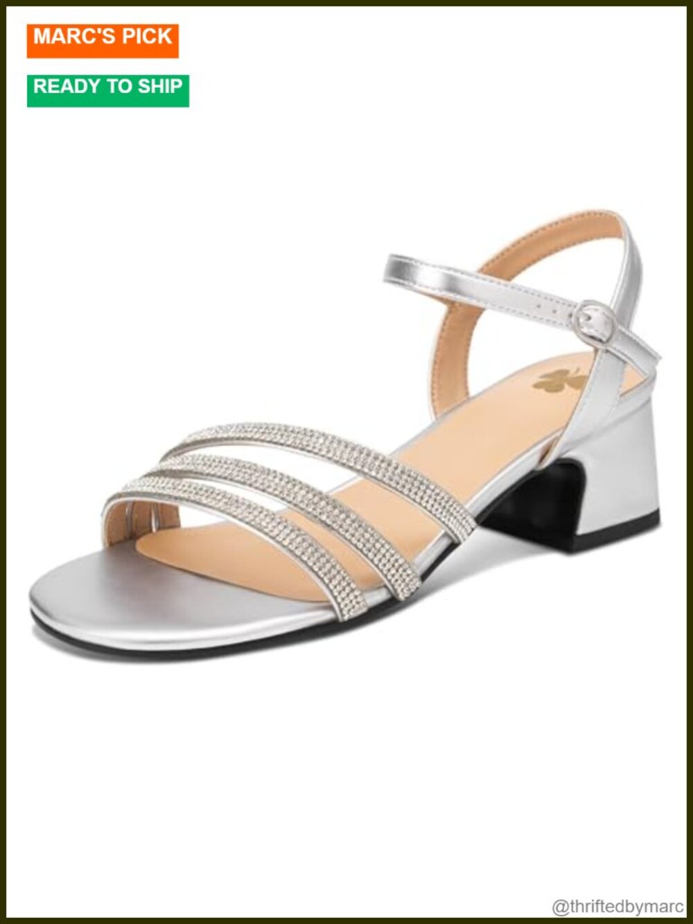 Women's Rhinestone Block Heel Sandals Open Toe Ankle Strap Dress Shoes
